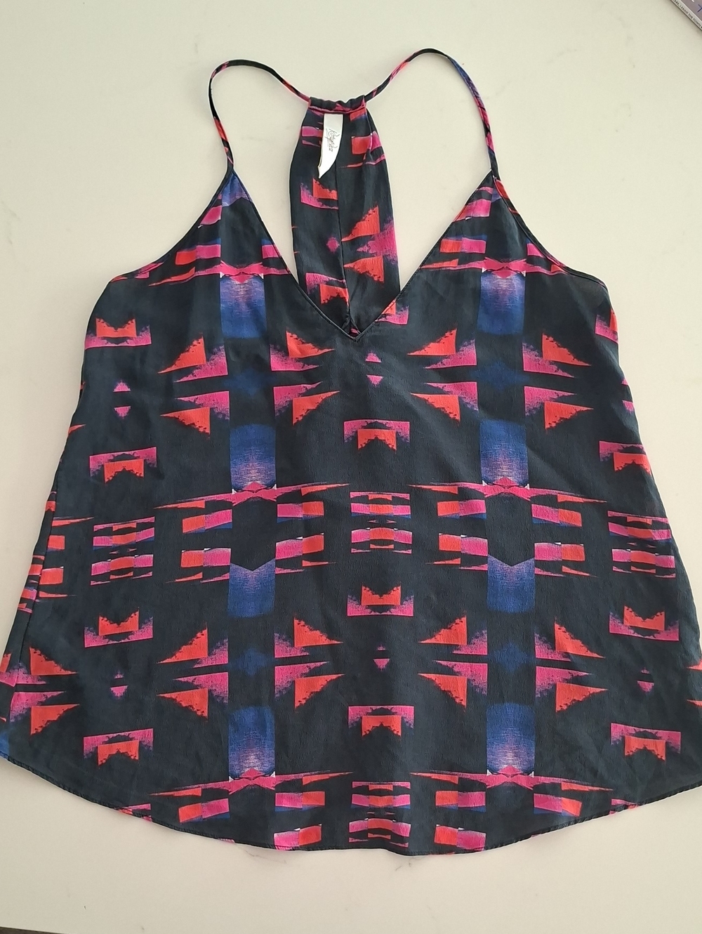 Rory Beca 100% Silk Washed Black & Pink/Orange Southwestern Tank/Cami (Size XS)